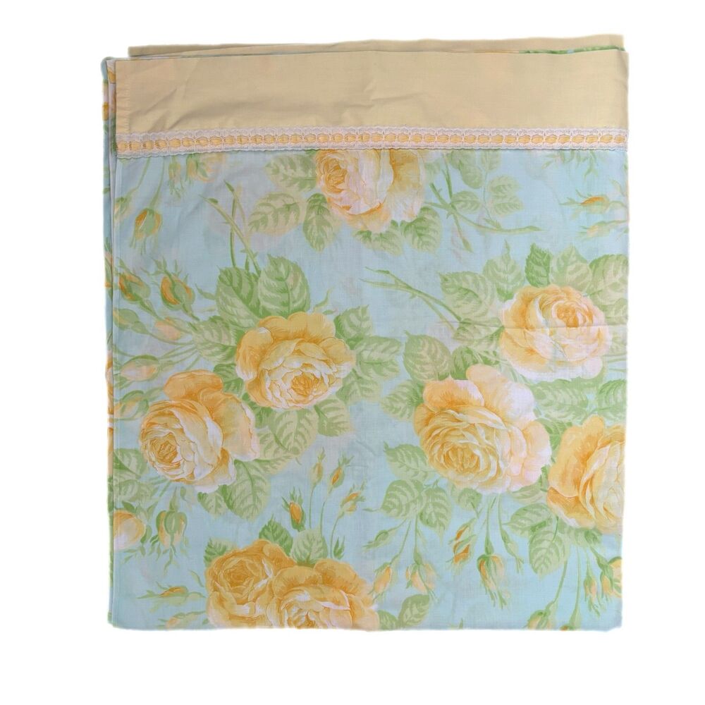 Lady Pepperell Queen Flat Sheet Percale Yellow Roses Cottagecore Vintage 90s